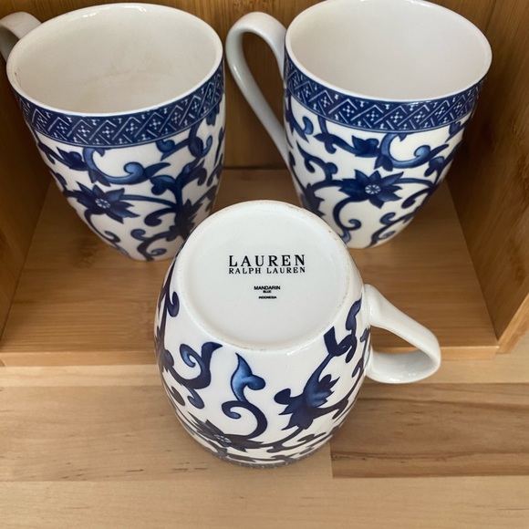Ralph Lauren Mandarin Blue Bone China Coffee/Tea Cups Set of 3 - Picture 5 of 6